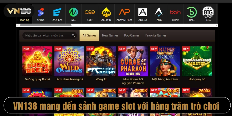 VN138 mang đến sảnh game slot với hàng trăm trò chơi