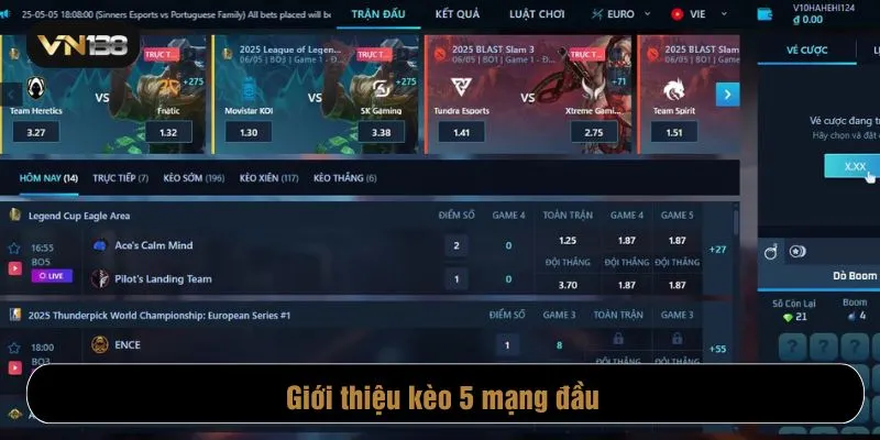 Kèo 5 mạng đầu trong các bộ môn thể thao điện tử